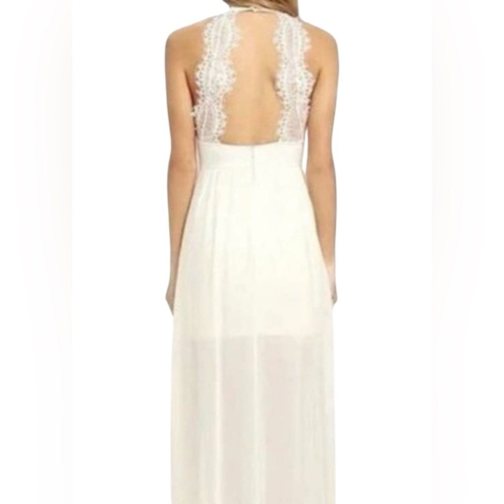 Lulu's White Halter High-Low Maxi Dress with Lace Back Sz/L - Picture 4 of 10
